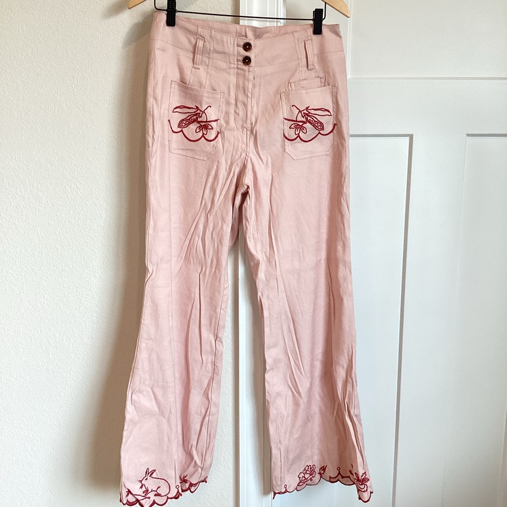 🥬🐇NWOT Anthropologie Maeve Junie Embroidered High-Rise Flare Pants 29 Bunny - Picture 5 of 15